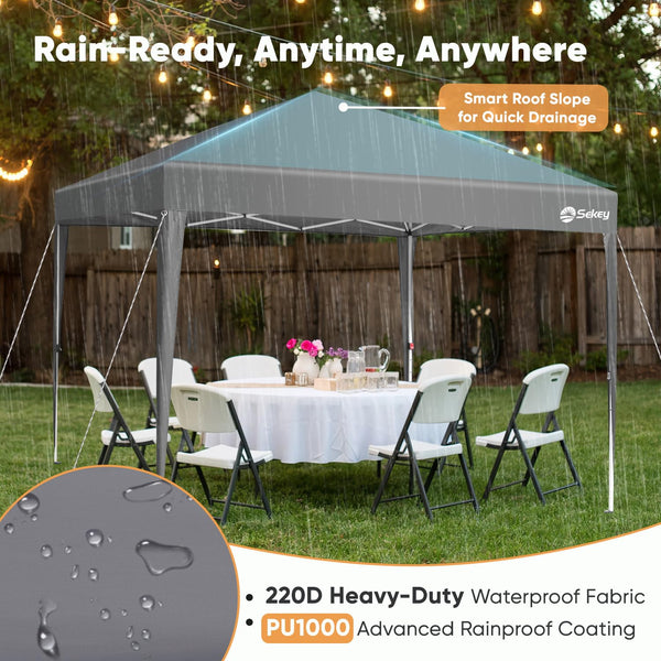 Sekey One-Touch Pop Up Gazebo with Sides 3m x 3m, Heavy Duty Gazebo with 4 Pack Gazebo Weights Bags, Instant Setup, Waterproof 1000mm (Grau, 3m x 3m without Sides)