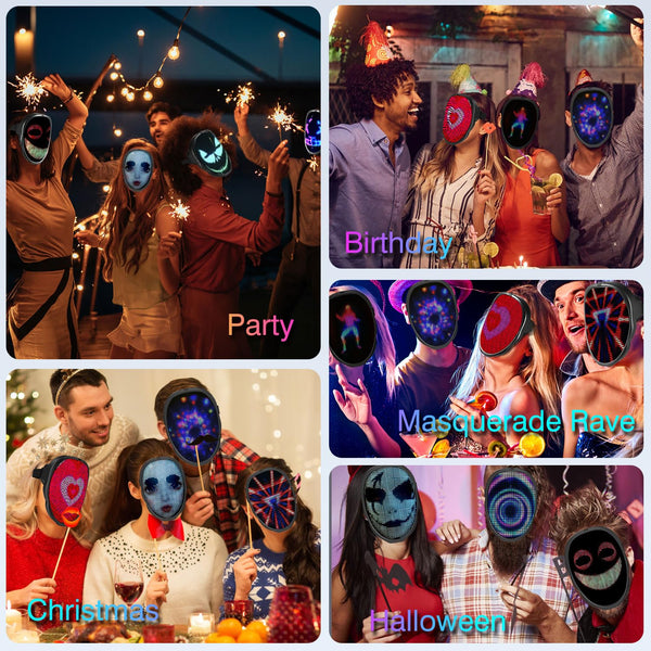 megoo LED Mask with Bluetooth Design Customized Programmable by APP,Halloween LED Luminous Mask for Costume Halloween DJ Masquerade Rave Cosplay Birthday Party