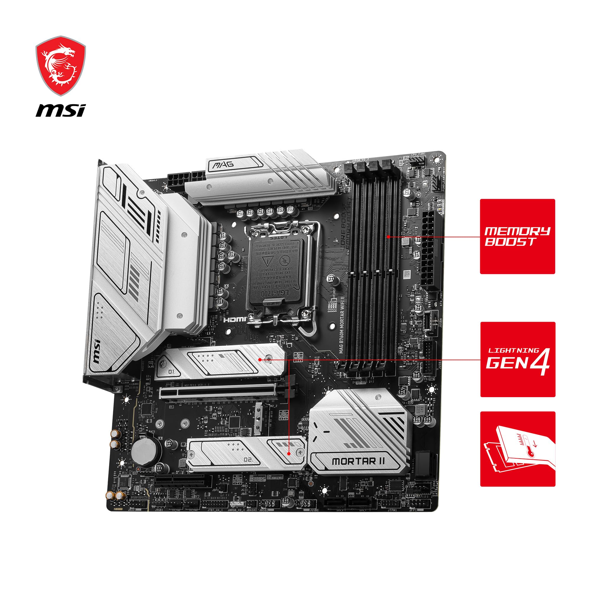 MSI B760 GAMING PLUS WIFI DDR4 Motherboard, ATX - Supports Intel 14th, 13th & 12th Gen Core Processors, LGA 1700 - DDR4 Memory Boost 5333+MHz/OC, 1x PCIe 4.0 x16, 2 x M.2 Gen4, 2.5G LAN, Wi-Fi 6E