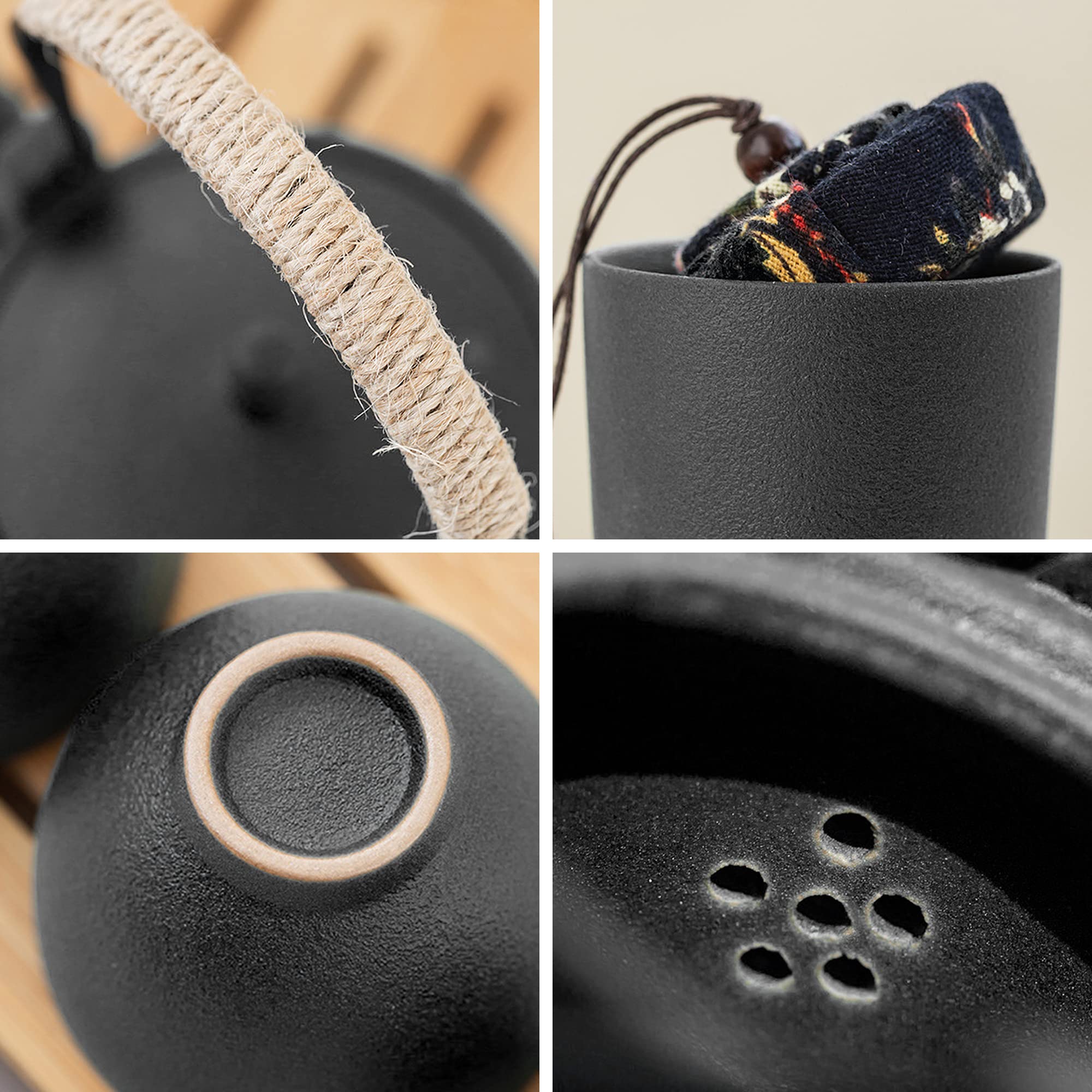 fanquare Japanese Tea Set, Porcelain Chinese Gongfu Tea Set, Portable Black China Tea Service with Teapot for Adults, Mens Gifts Travel