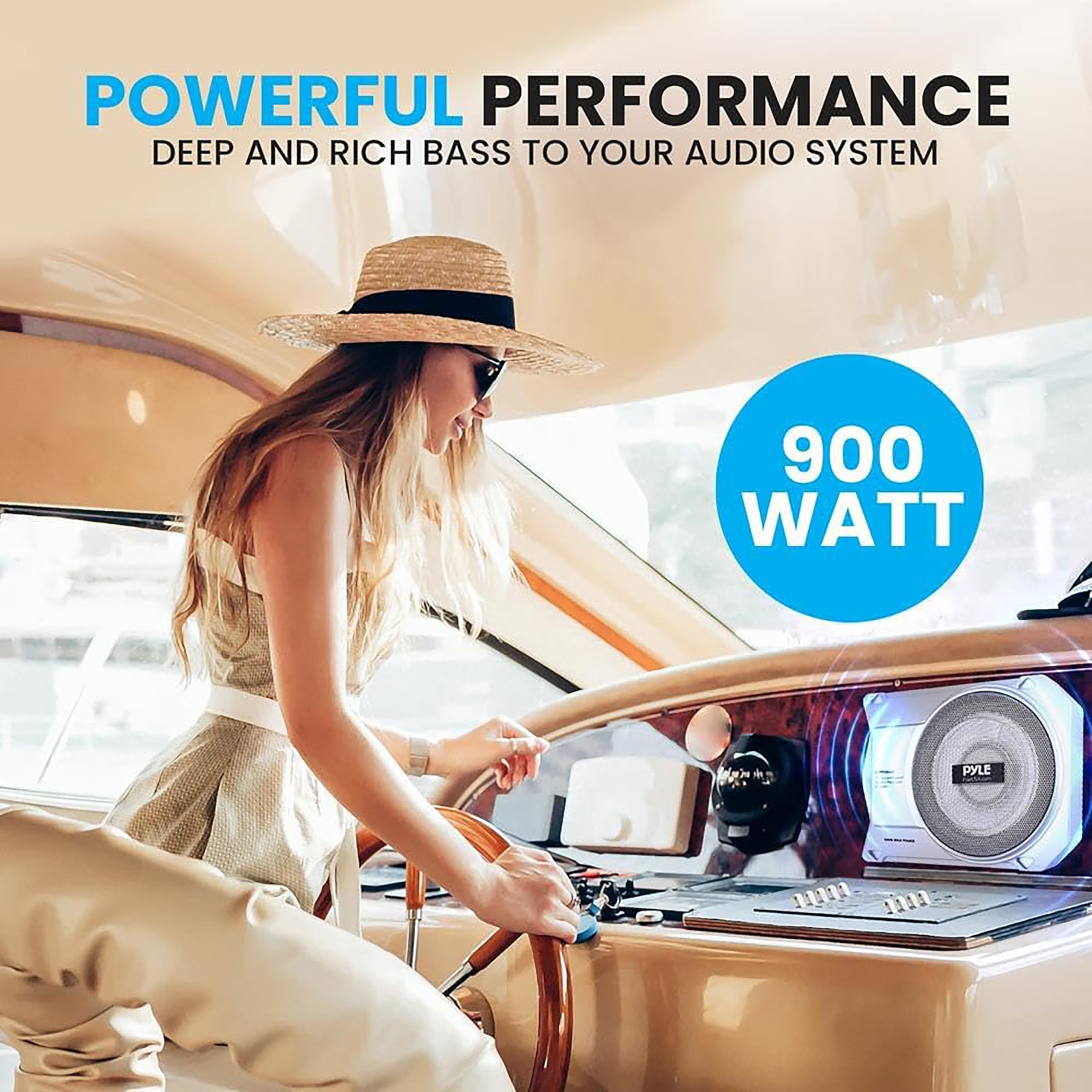 Pyle 8-Inch Low-Profile Amplified Subwoofer System - 600 Watt Compact Enclosed Active Marine Underseat Car Subwoofer with Built in Amp, Powered Car Subwoofer w/Low & High Level Inputs