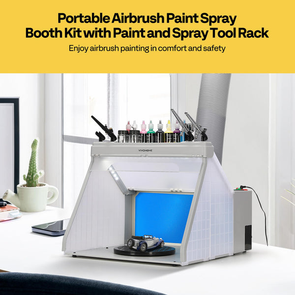VIVOHOME Dual Fans Airbrush Paint Spray Booth with 4 LED Lights Turn Table and Filter Hose, Portable Airbrush Booth for Painting Model Craft