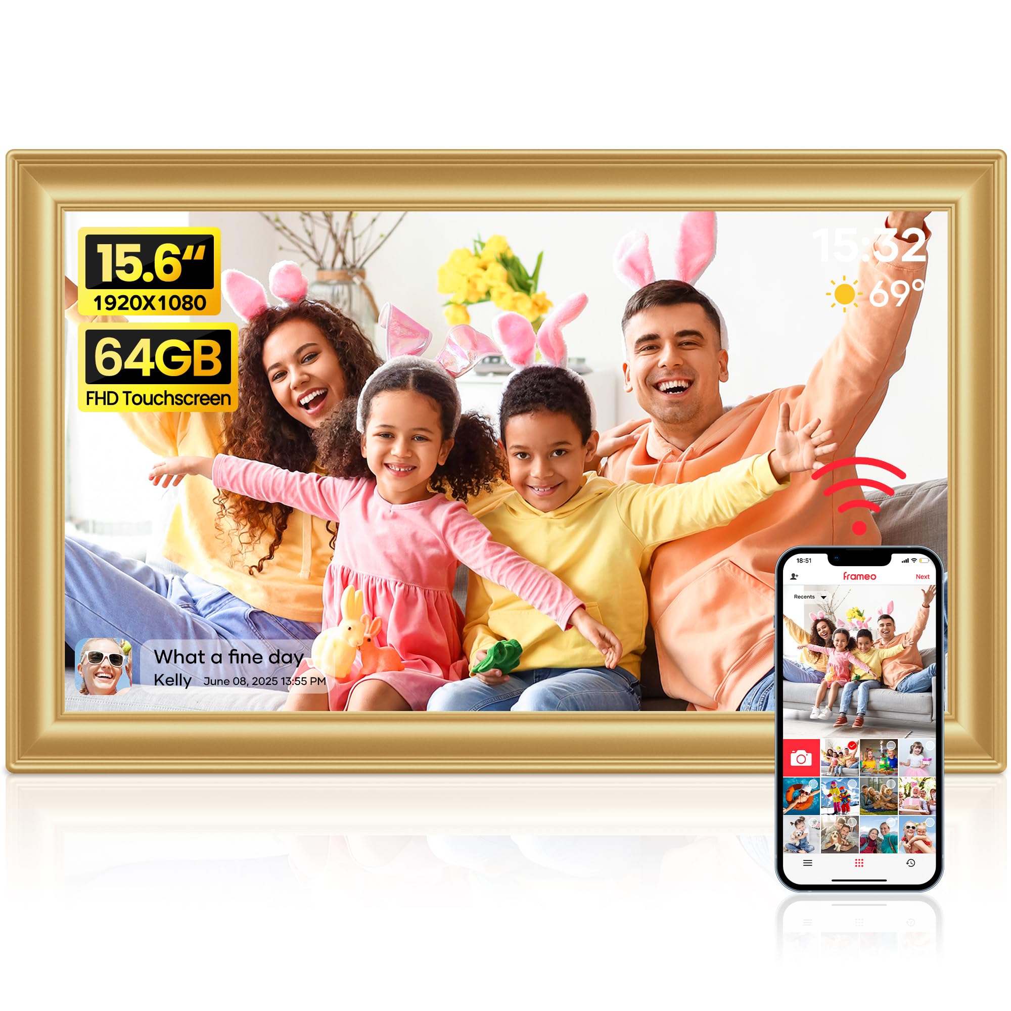 Frameo WiFi Digital Photo Frame 10.1 Inch - 1280x800 HD IPS Touch Screen Picture Frame Electronic, 32GB Memory, Auto Rotate, Wall Mountable, Digital PictureFrame for Sharing Photos and Videos