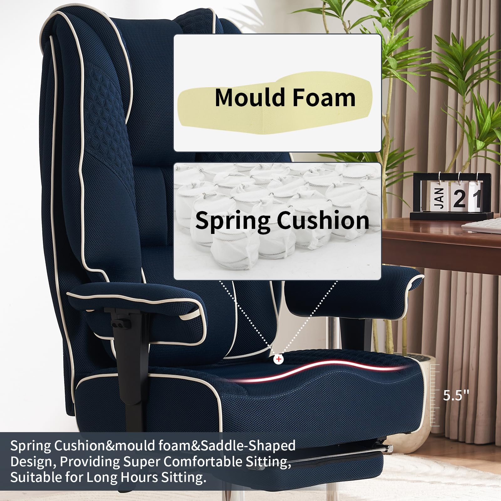 EXCEBET Ergonomic Office Chair – High Back PU Leather Executive Desk Chair with Adjustable Armrests, Swivel Computer Chair for Home/Office, Heavy Duty Support up to 400 lbs