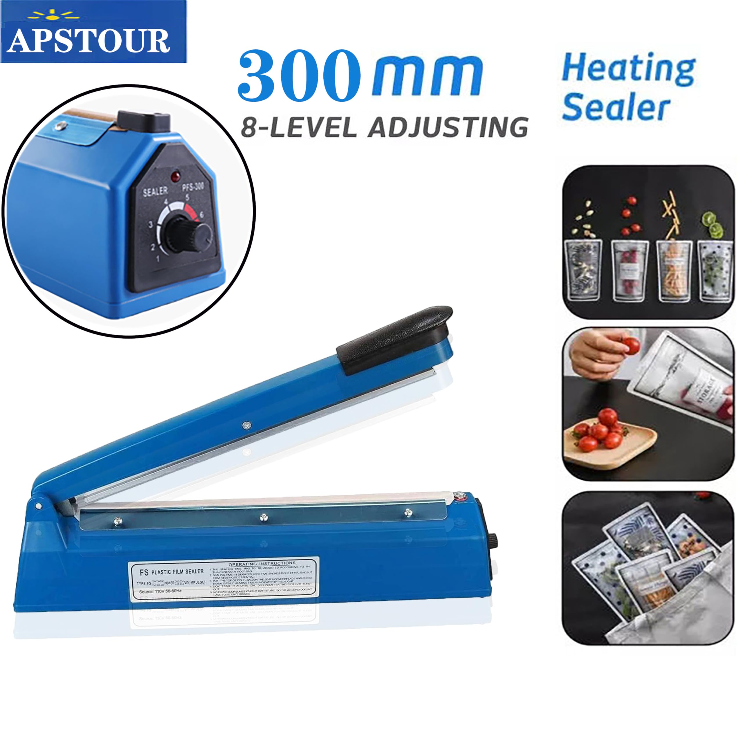 Heat Sealer Machine, Impulse Heat Sealer Machine 12inch with 8 Temperature Modes, Plastic Bag Sealer Heat Sealing Machine, Shrink Wrap Sealer Machine