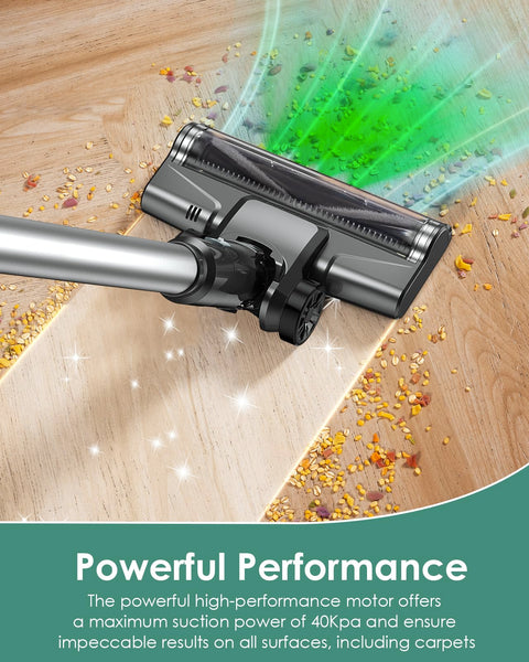 VersLife S7 PRO Cordless Vacuum Cleaner, 40Kpa 40Mins 2-in-1 Stick Vacuum, Lightweight and Versatile, Deep Cleans, Self-Standing, Green LED