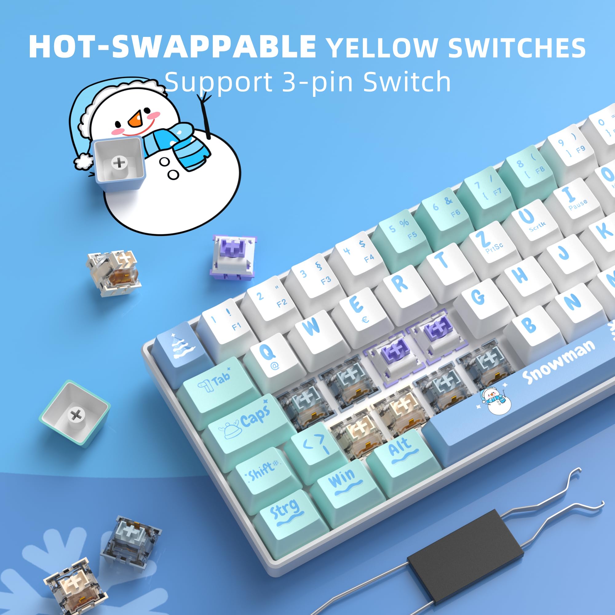 MageGee Portable 60% Gaming Mechanical Keyboard, Minimalist MK-Box Ice Blue Backlit Compact 68 Keys Wired Office Keyboard with Red Switch for Windows Laptop PC Mac Convenient(Gray & White)