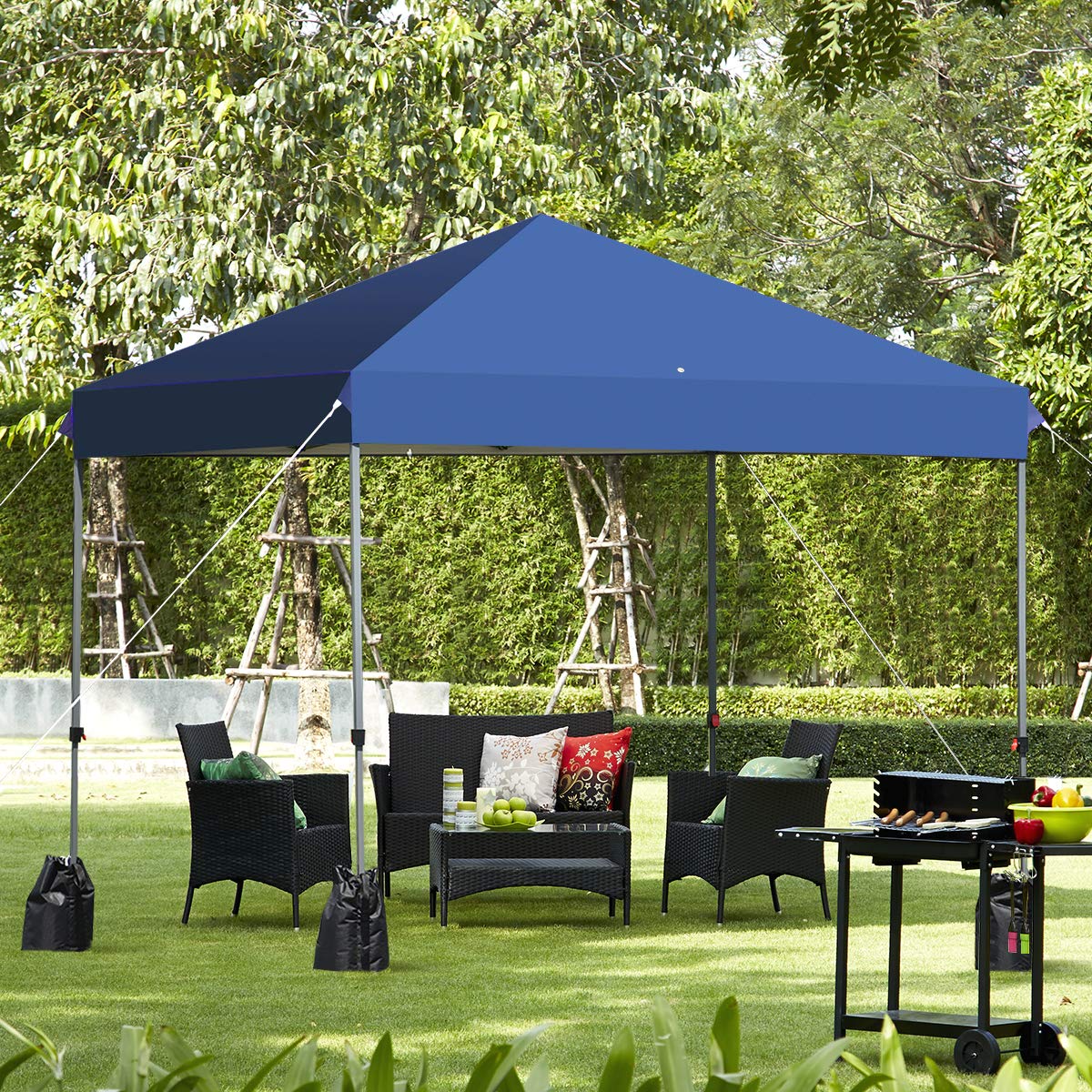 COSTWAY 2x2M/2.5x2.5M Pop up Gazebo, 3-Position Height Adjustable Commercial Instant Canopy Tent with Carry Bag, Garden Patio Sun Shelter for Camping Barbecue Party（250 x 250cm, Blue）