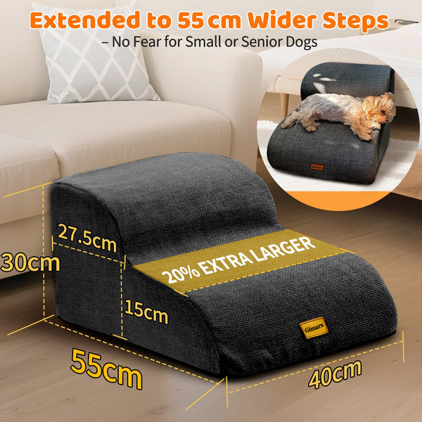 Gimars 30D High-Density Foam & Extra-Wide, Stable 3-Step Dog Stairs, 40cm High Pet Stairs with Washable Cover & Non-Slip Base, Portable Ramp for Small Dogs to Sofa, Bed, Couch, Car