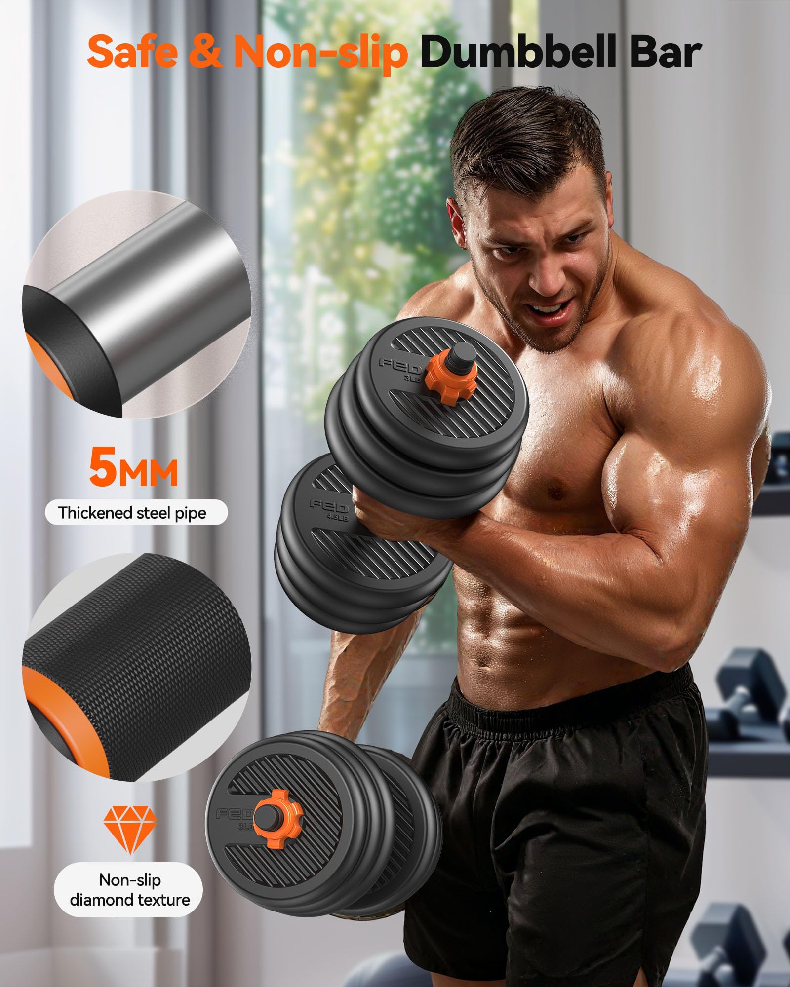FEIERDUN Adjustable Dumbbells, 20lbs Free Weight Set with Connector, 4 in1 Dumbbells Set Used as Barbell, Kettlebells, Push up Stand, Fitness