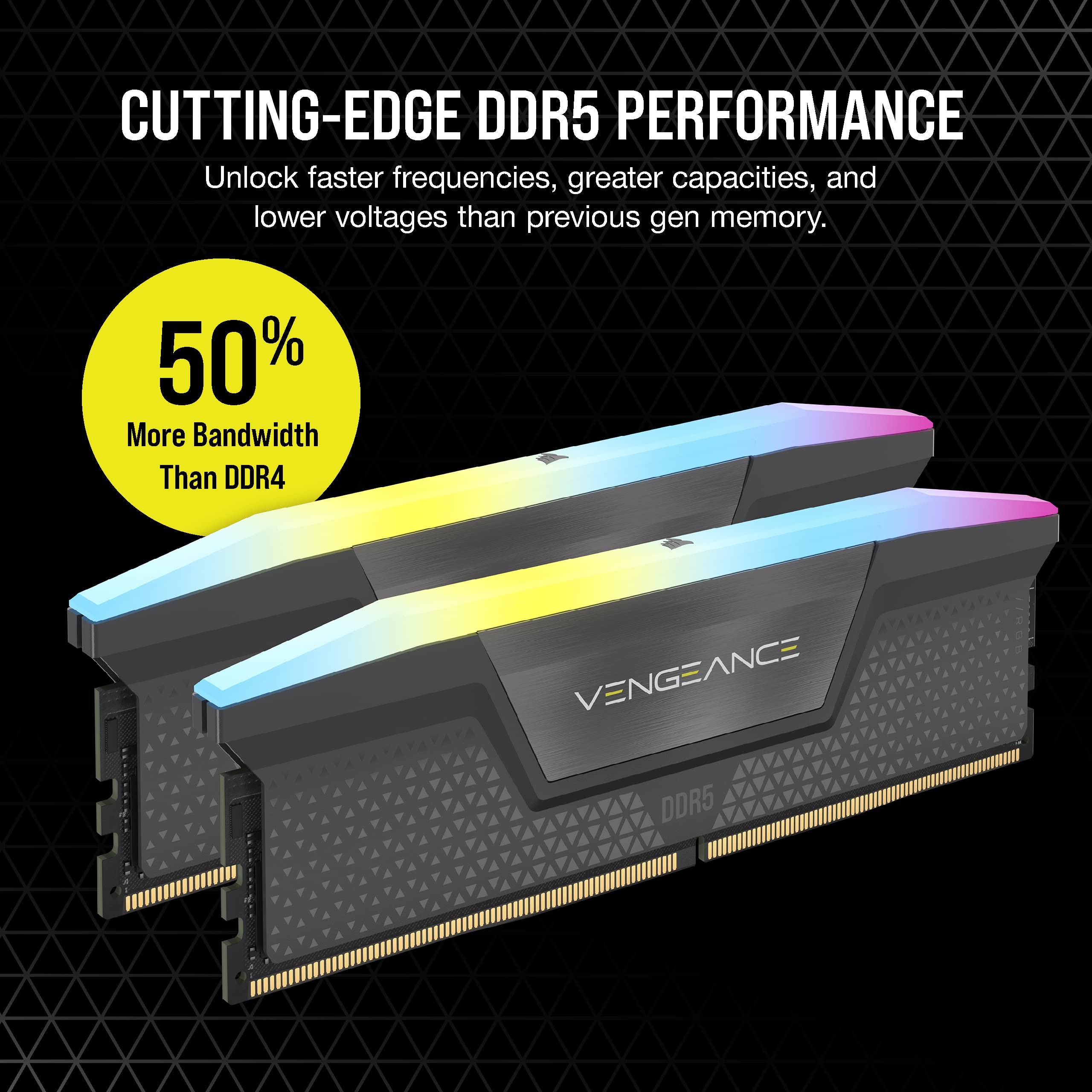 CORSAIR VENGEANCE RGB DDR5 32GB (2x16GB) DDR5 6000MHz CL30 AMD EXPO Intel XMP iCUE Compatible Computer Memory – Gray (CMH32GX5M2B6000Z30K)
