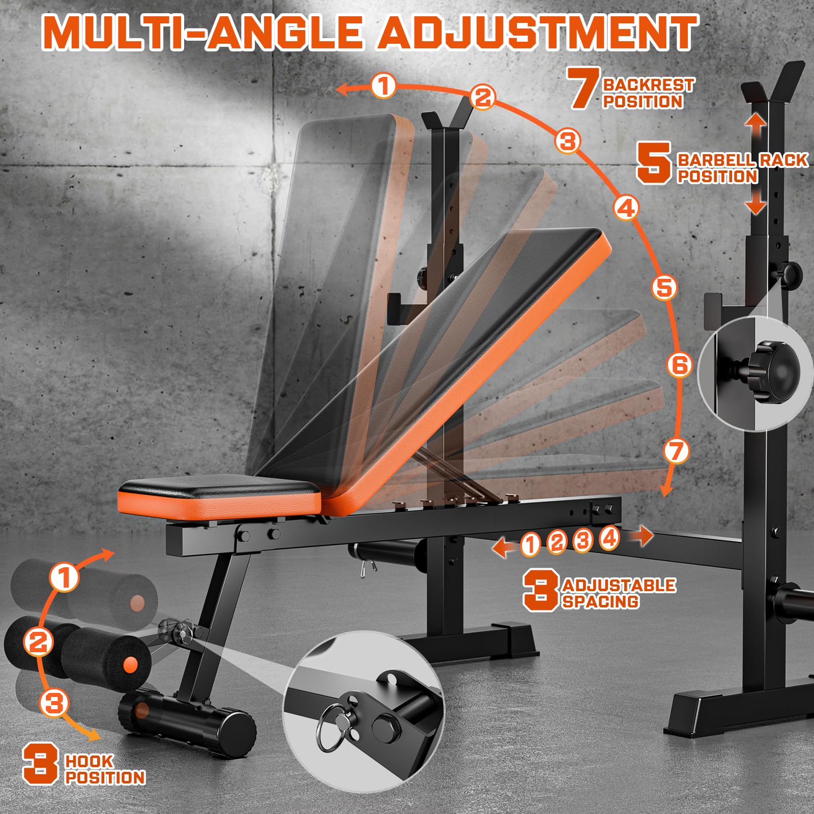 Fostoy 770lbs Weight Bench, Adjustable Bench Press,Weight Benches for Home Gym Flat Incline Bench for Full Body Strength Training