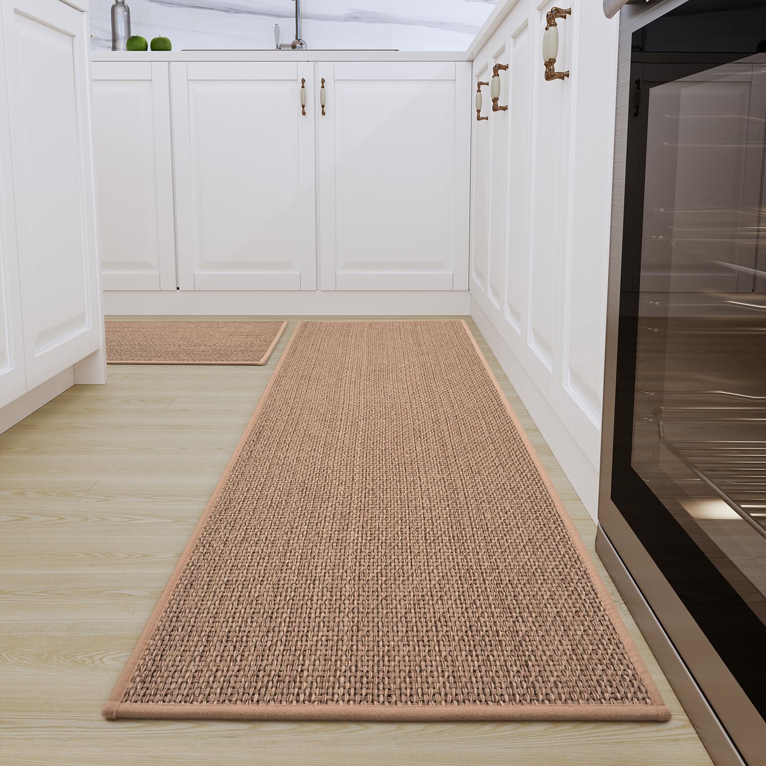 SIXHOME Non-Slip Washable Modern Absorbent Kitchen Floor Mats - 2 Pieces (40x60cm + 40x120cm) Beige