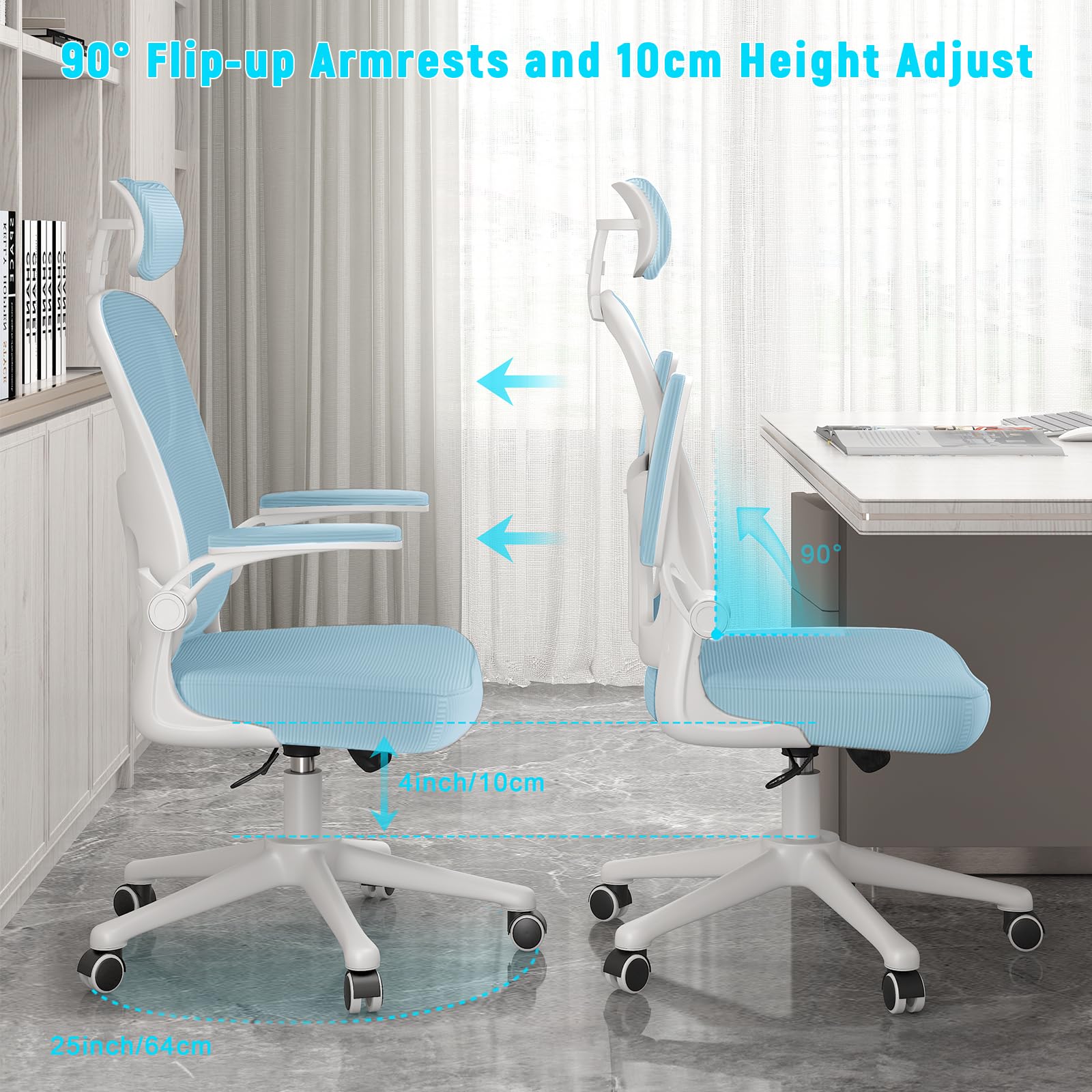 naspaluro Office Chair Ergonomic Desk with 90° Flip-up Armrest Lumbar Support, Height Adjustable Chair, Executive Swivel Computer Padded Seat Cushion for Home/Office