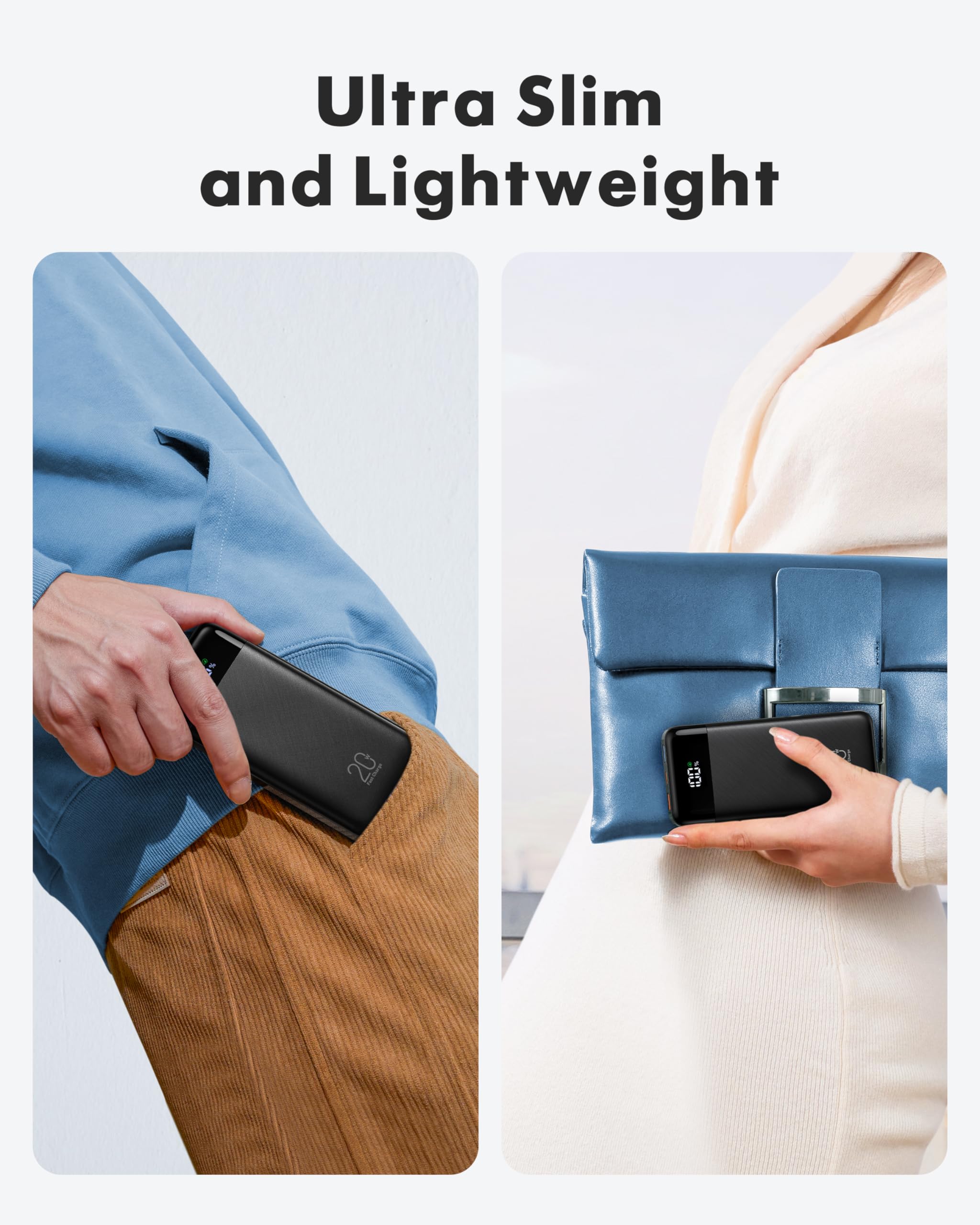 Charmast Power Bank 20000mAh with built-in Cables,Fast Charging 20W PD QC Quick Charge Portable Charger USB C compatiable with Smartphones Tablets and More