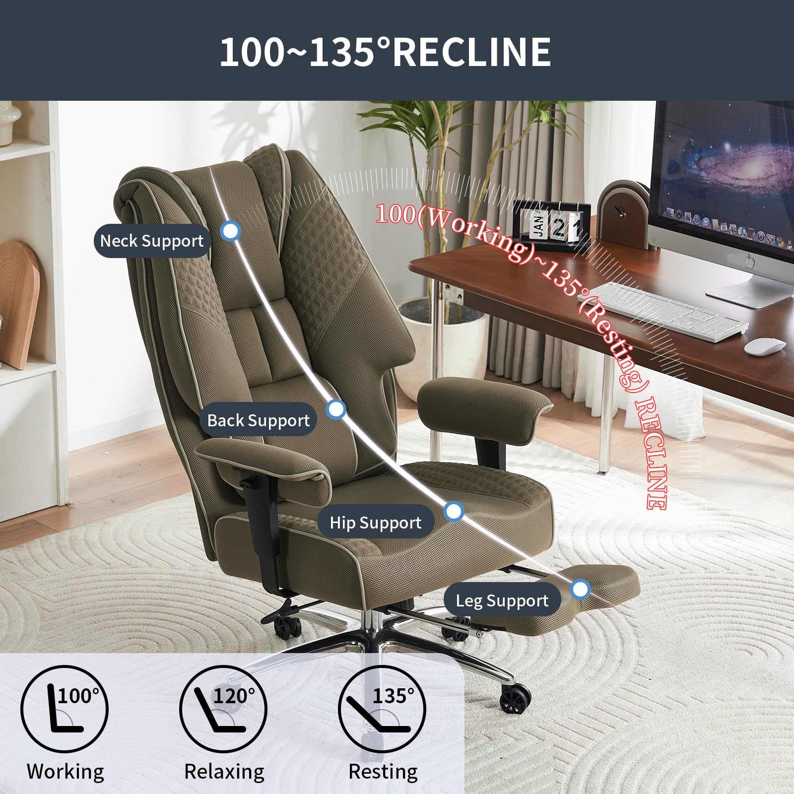 EXCEBET Ergonomic Office Chair – High Back PU Leather Executive Desk Chair with Adjustable Armrests, Swivel Computer Chair for Home/Office, Heavy Duty Support up to 400 lbs