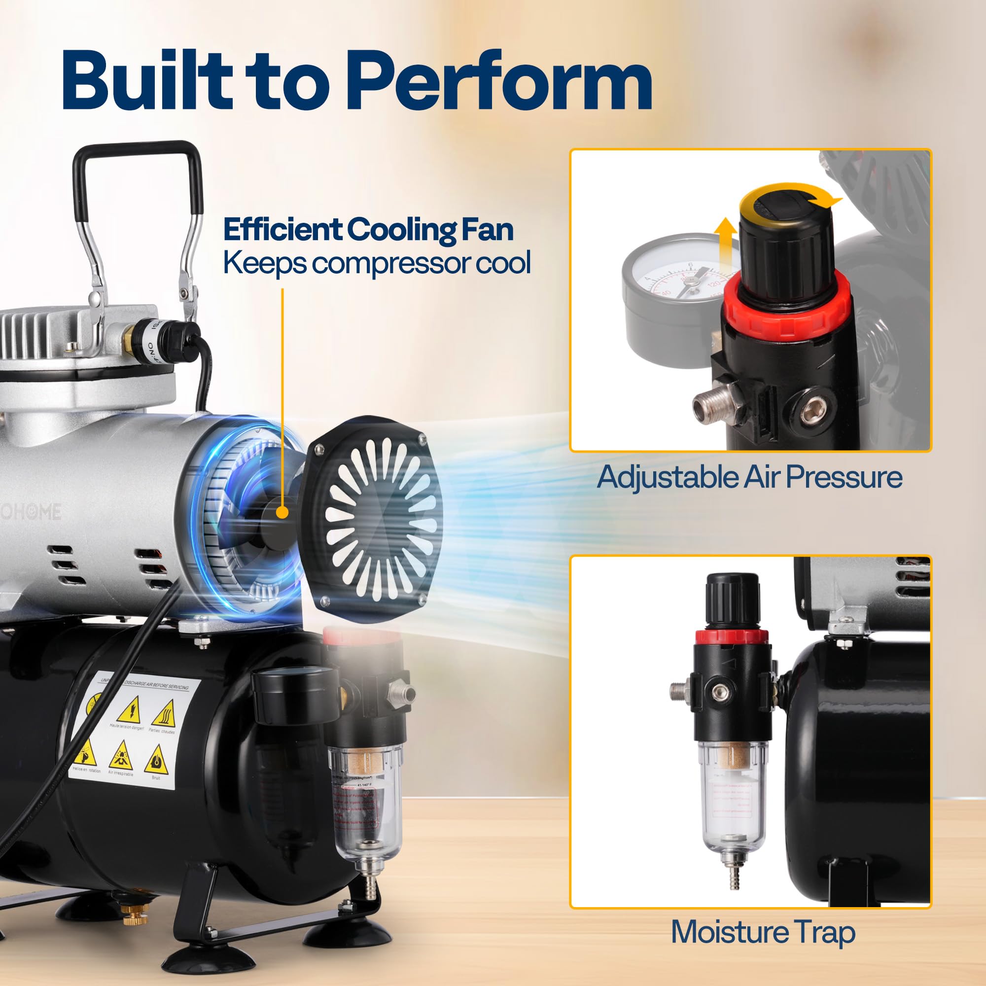 VIVOHOME Professional Airbrushing Paint System with 1/5 HP Air Compressor and 3 Paint Sprayers for Tattoo Makeup Shoes Cake Decoration Blue