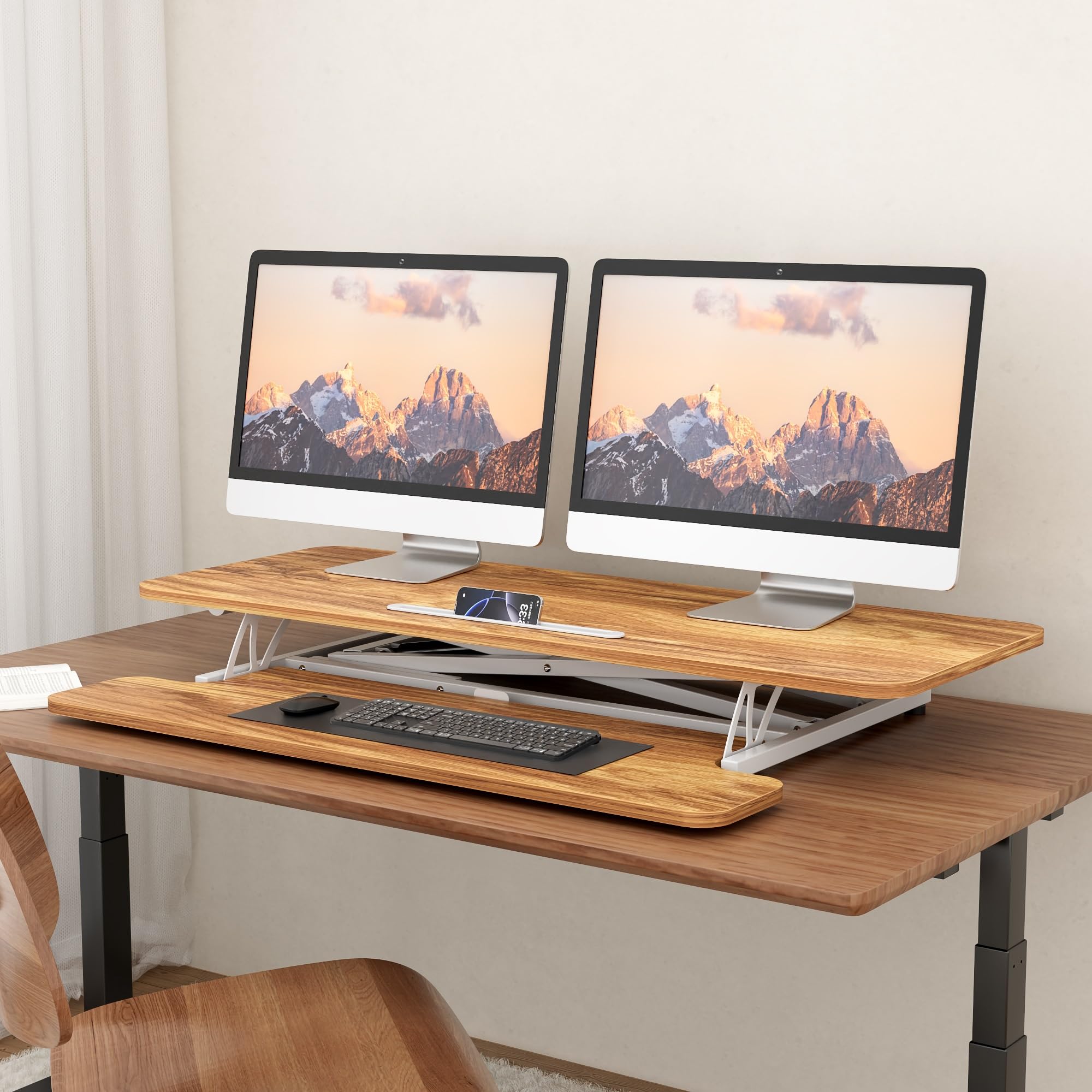 ERGOMAKER Standing Desk Converter, 36"/91cm Wide Height Adjustable Quick Sit to Stand Up Desk Riser for Dual Monitor
