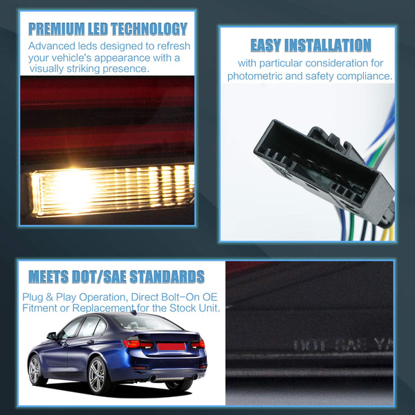 VLAND OLED Rear Lights Compatible with 2013-2018 BMW 3 Series F30 F35 F80 320i 328i 335i Sedan (Not for F31 F34), Tail Lights with Sequential Indicators, E-mark, Red