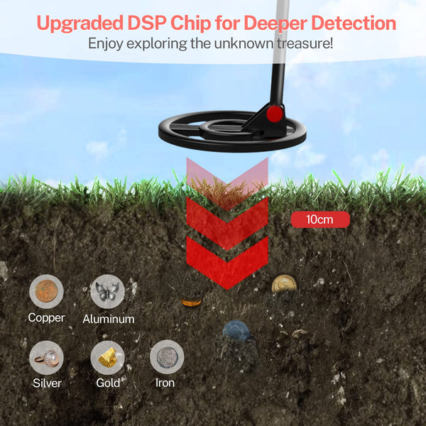 DR.ÖTEK Metal Detector for Kids, Waterproof with LCD Display and Buzzer, 60-76 cm Adjustable Stem, High Sensitivity, Lightweight Gold Detector, Ages 3-10