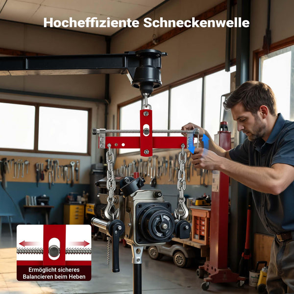 WilTec Solid Steel Engine Load Leveller - 750kg Max, Easy To Connect To Workshop Crane & Engine Stand, Includes four Chains with Safety Hooks