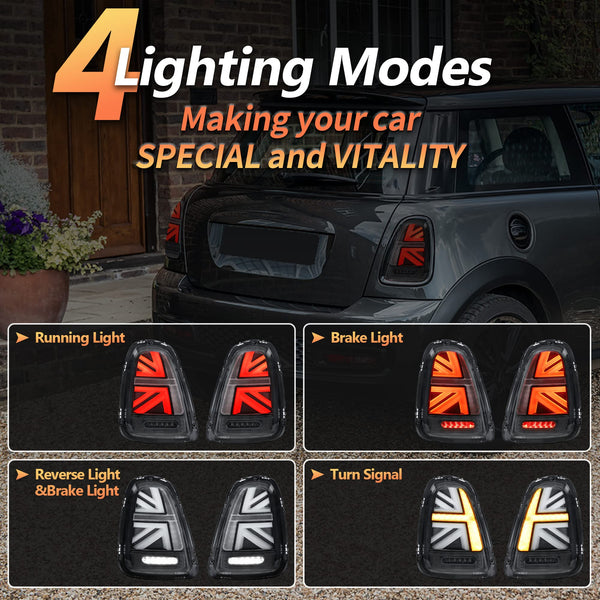 VLAND Tail Lights for Mini Cooper R56 R57 R58 R59 2007-2013 Rear Lights Lamp Assembly With Sequential Indicator and Welcome Lights(Smoked)