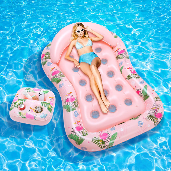 MoKo Pool Floats Adult, Floating Bed with Ice Bar, Tanning Bed Pool Raft Inflatable Lounger with Drink Holder Tanning Chair Inflatable Pool Toys for Party Beach Backyard