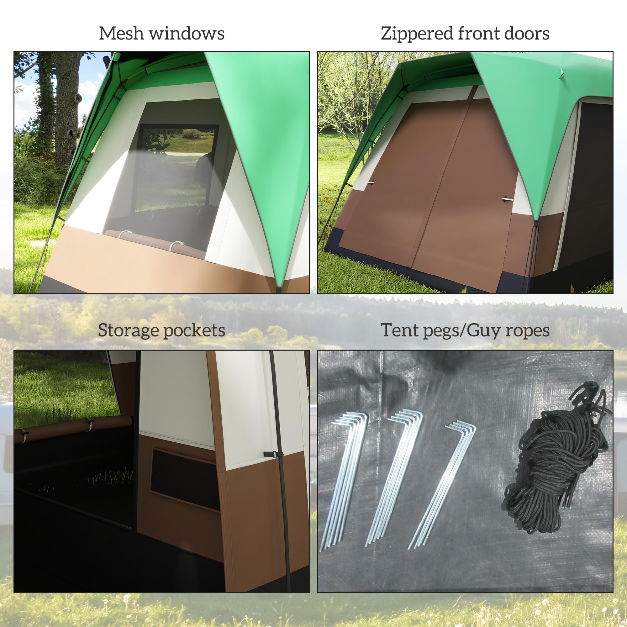 Outsunny 6-7 Man Camping Tent with 2 Rooms, 3000mm Waterproof Family Tent with Sewn in Groundsheet and Top Light Hook, Portable with Bag, for Fishing Hiking Festival