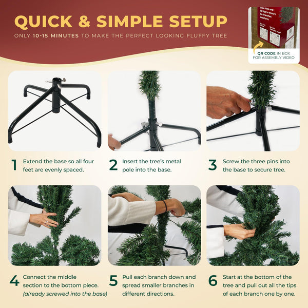 Artificial Christmas Tree 6FT – 700 Tips Full & Realistic Green Xmas Tree with PVC Branches, Metal Stand – Easy Setup 6 Foot Christmas Tree for Living Rooms