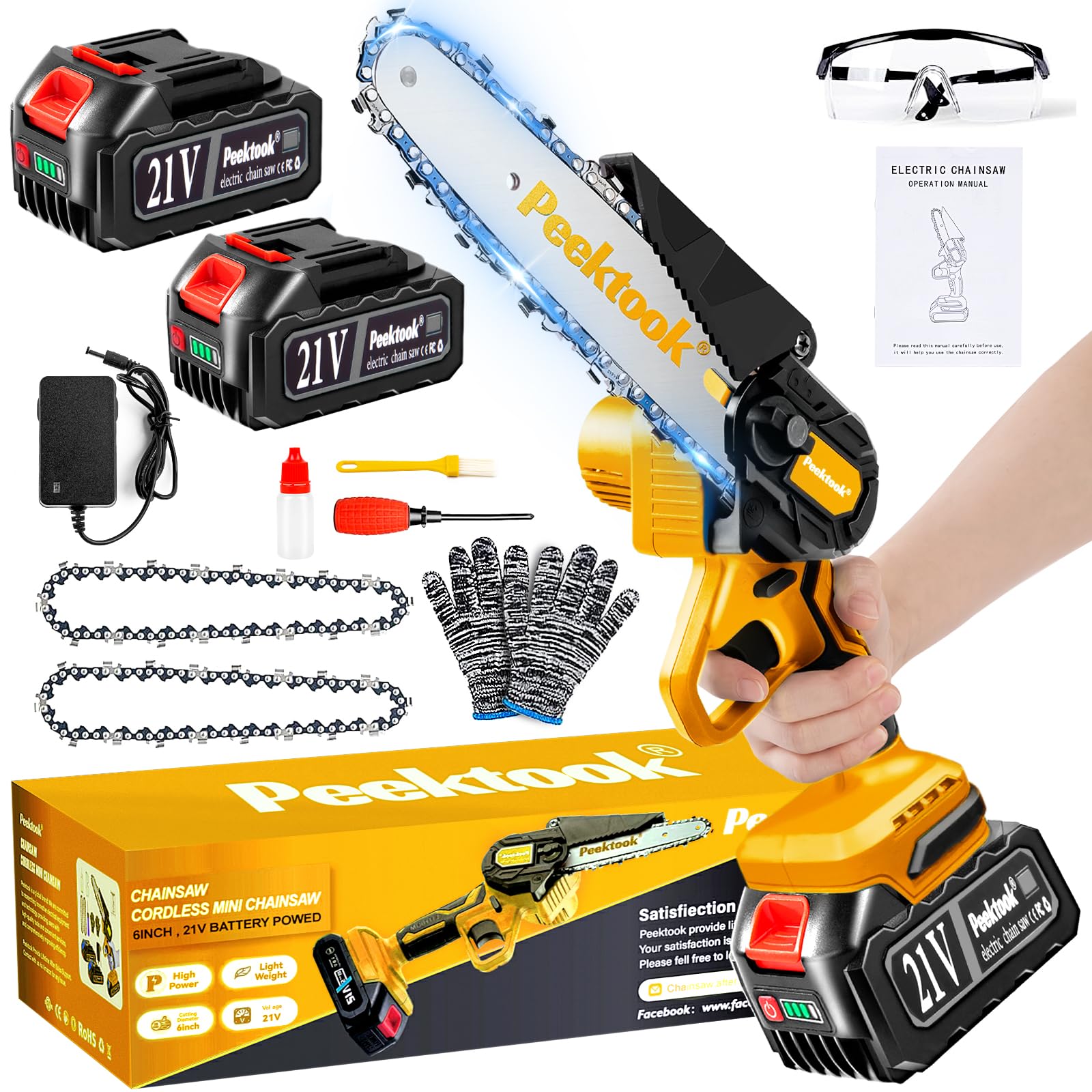 Mini Chainsaw-6 Inch Brushless Motor Cordless Chainsaw with 4000mAh Battery & 2 Chains, Light Weight Battery Chain Saw Electric, Small Chain Saw with Safety Lock and Strong Motor for Tree Trimming