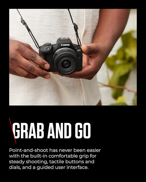 Canon EOS R100 - Compact Mirrorless Digital Camera - 24.1 MP, 4K Resolution - Dual Pixel CMOS AF, DIGIC 8 Processor - 6.5 FPS Continuous Shooting - Face & Eye Detection, Bluetooth, Wi-Fi, GPS