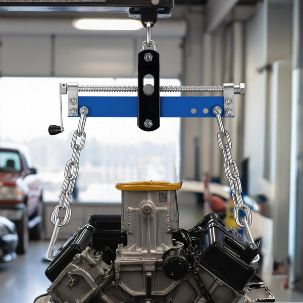 WilTec Solid Steel Engine Load Leveller - 750kg Max, Easy To Connect To Workshop Crane & Engine Stand, Includes four Chains with Safety Hooks
