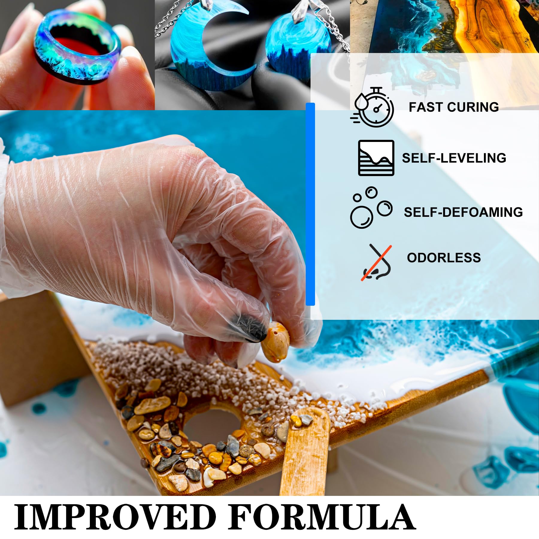 Epoxy Resin Kit - 2.4L / 95oz Crystal Clear Self-Leveling Epoxy Resin with Pump for DIY Resin Art, Table Top, Jewelry Making - 1:1 Ratio Bubbles Free