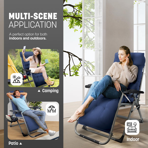 KEPLIN Square Tube Gravity Chair with Cushion – Extra-Wide 72cm Recliner, Adjustable Zero Gravity Lounger, Reinforced Frame, Supports 150kg, Premium Comfort for Indoor & Outdoor Relaxation – Black