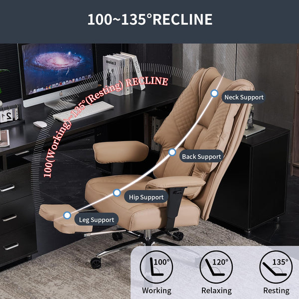EXCEBET Ergonomic Office Chair – High Back PU Leather Executive Desk Chair with Adjustable Armrests, Swivel Computer Chair for Home/Office, Heavy Duty Support up to 400 lbs