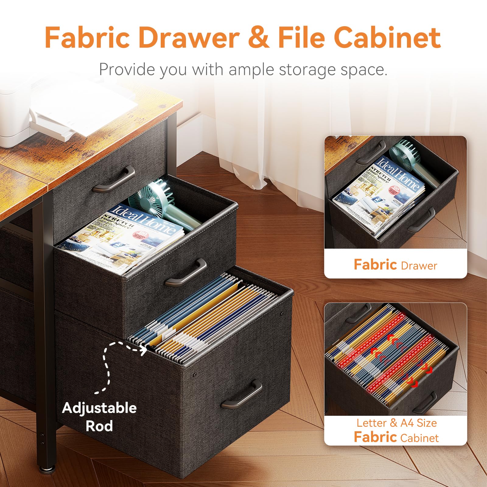 Coleshome Computer Desk with Drawers, 120×48cm Office Desk with Storage, Reversible Small White Desks for Home Office