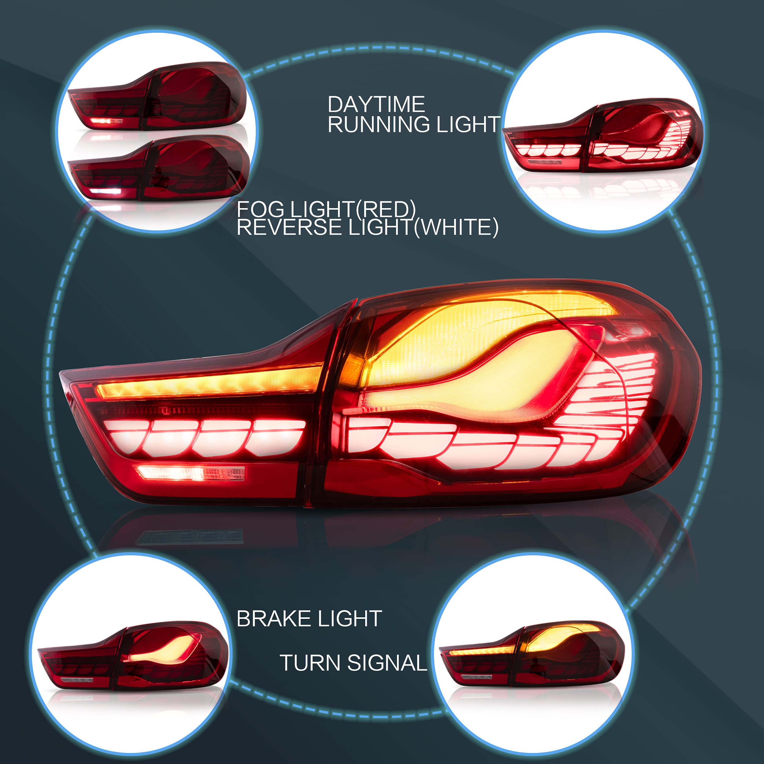 VLAND OLED Rear Lights Compatible with 2013-2018 BMW 3 Series F30 F35 F80 320i 328i 335i Sedan (Not for F31 F34), Tail Lights with Sequential Indicators, E-mark, Red