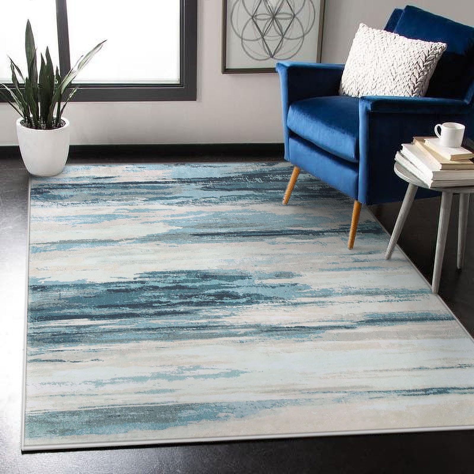 Tinyboy-hbq Rugs Living Room Modern Abstract Rug Soft Short Pile Area Rugs for Bedroom Dining Room Large Living Room Rug Carpet Non Slip Striped
