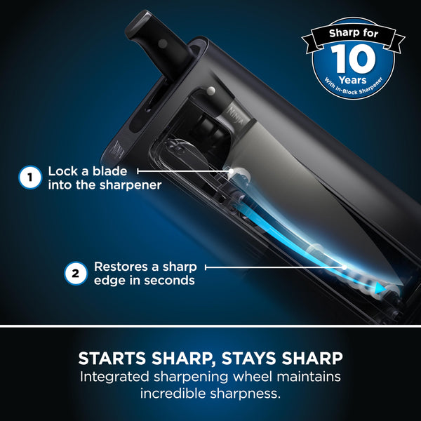 Ninja Foodi StaySharp Knife Block with Integrated Sharpener, 5-Piece Knife Set includes Chef, Bread, Slicing, Utility, Paring Knives, Stainless Steel K32005UK, Black