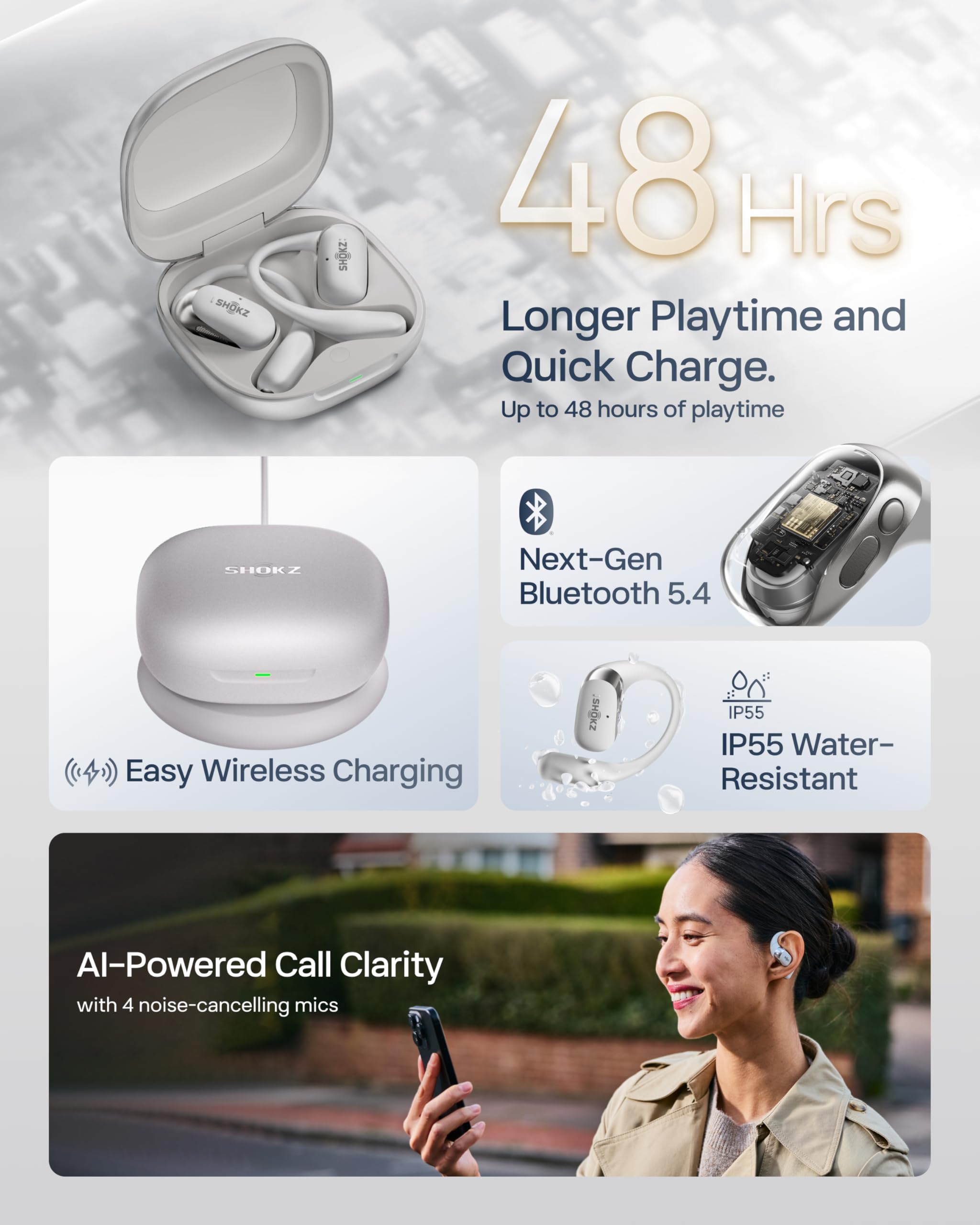 SHOKZ OpenFit 2 Open-Ear Headphones, True Wireless Bluetooth Earphones with Microphone, Earhook Earbuds with 48 Hours of Playtime, USB-C Fast Charging, IP55 Water-Resistant, with Carrying bag, Black