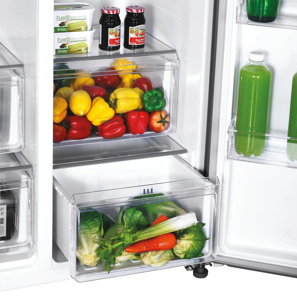 Hoover H-FRIDGE 500 MAXI Freestanding American Fridge Freezer with Water Dispenser, Side by Side, Total No Frost Technology, E Class, 532L Total Capacity, Inox, 91x67x177 cm - HHSBSO6174XWDK-1