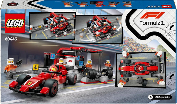 LEGO City F1 Pit Stop & Pit Crew with Ferrari Car Toy - Formula 1 Set incl. a Driver Minifigure, 4 Mechanics, Spare Tyres & Wheel Guns - Building Toys for 6+ Year Old Boys & Girls - 60443