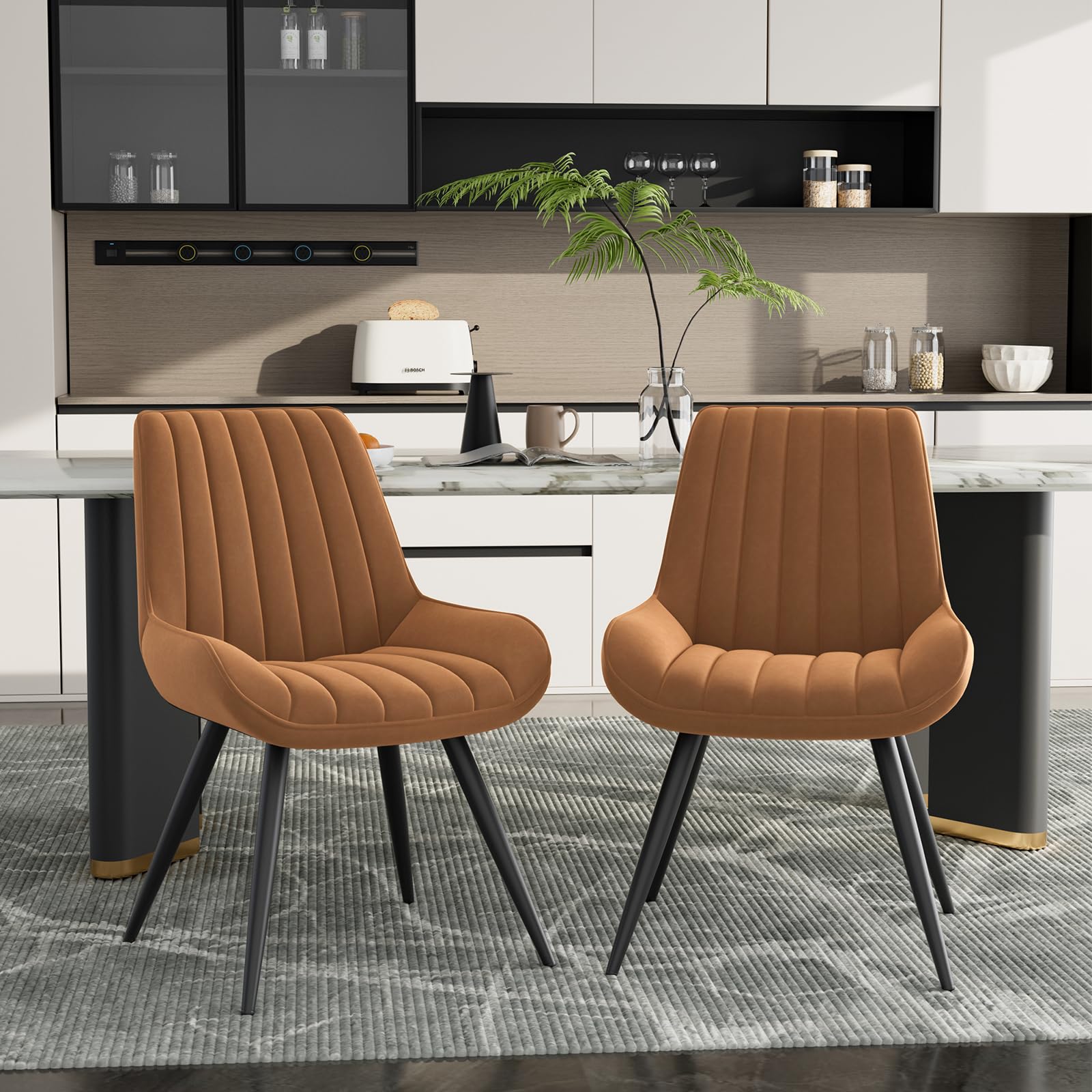 Hawthyhome Dining Chairs Set of 4 |Upholstered Chairs with 10cm Thick Seat Cushion •Upholstered Fabric Dining Chair •Kitchen Chair with Backrest •Modern Armchairs with Metal Legs •Dark Grey
