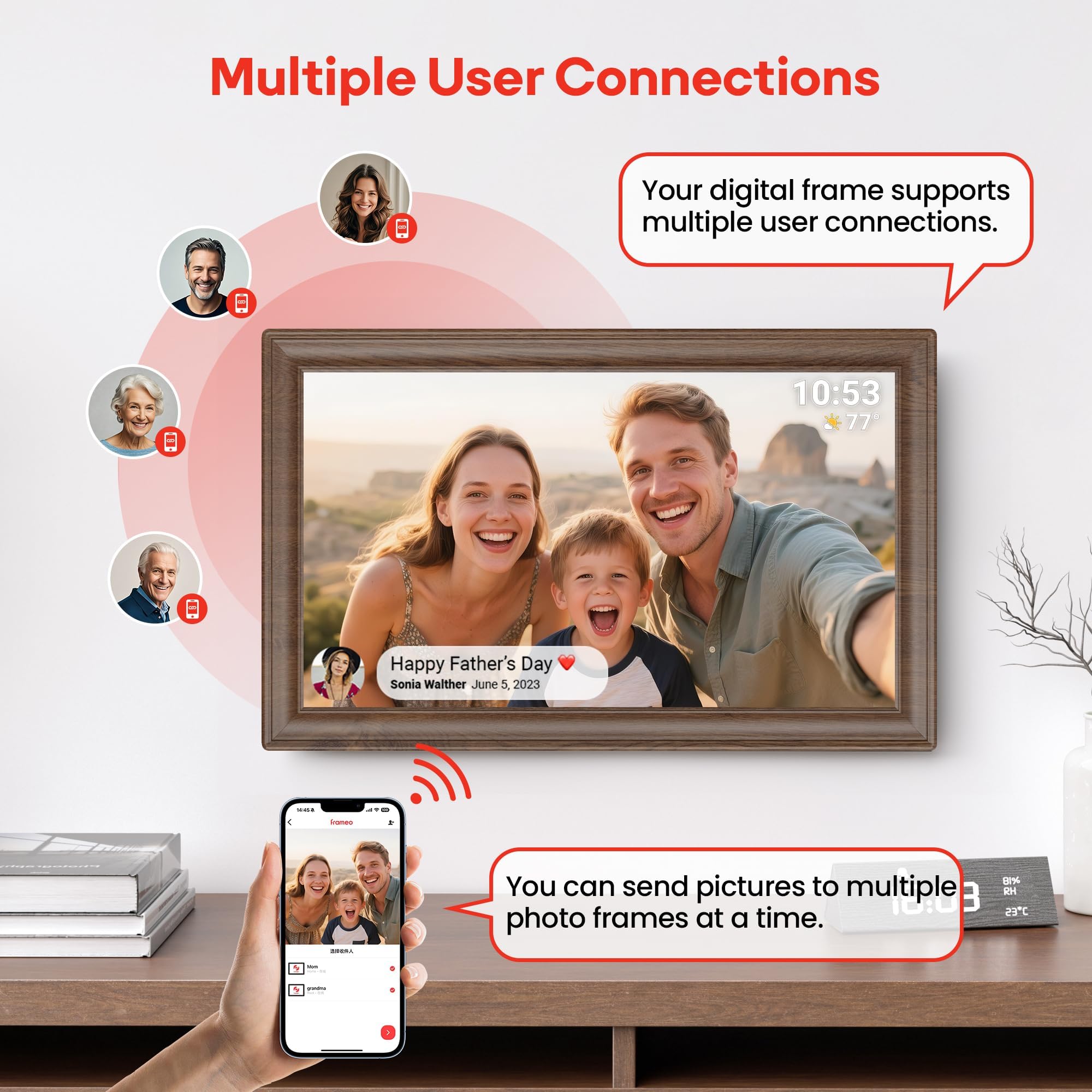 Frameo WiFi Digital Photo Frame 10.1 Inch - 1280x800 HD IPS Touch Screen Picture Frame Electronic, 32GB Memory, Auto Rotate, Wall Mountable, Digital PictureFrame for Sharing Photos and Videos