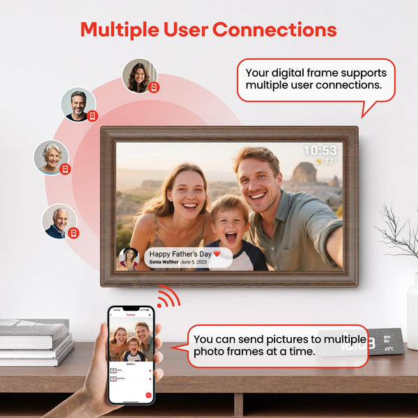 Frameo WiFi Digital Photo Frame 10.1 Inch - 1280x800 HD IPS Touch Screen Picture Frame Electronic, 32GB Memory, Auto Rotate, Wall Mountable, Digital PictureFrame for Sharing Photos and Videos