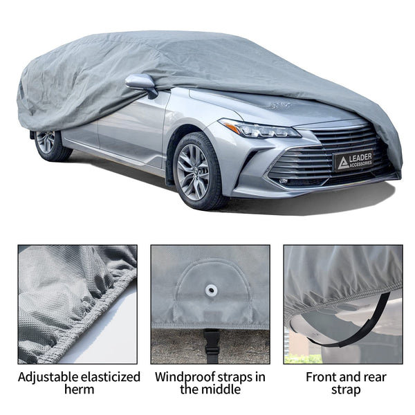 Leader Accessories Full Car Cover Premium 5 Layers Waterproof Breathable Vehicle Cover Universal Fit (Sedan-200"x61"x50",Grey,Outdoor)