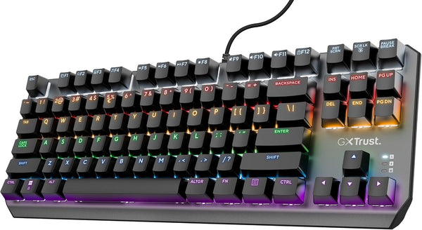 Trust Gaming GXT 834 Callaz TKL Mechanical Gaming Keyboard with UK Layout, Compact Tenkeyless Design (80%), Outemu Switches, Multicolour LED Lighting, USB Mechanical Keyboard for PC, Laptop, Mac