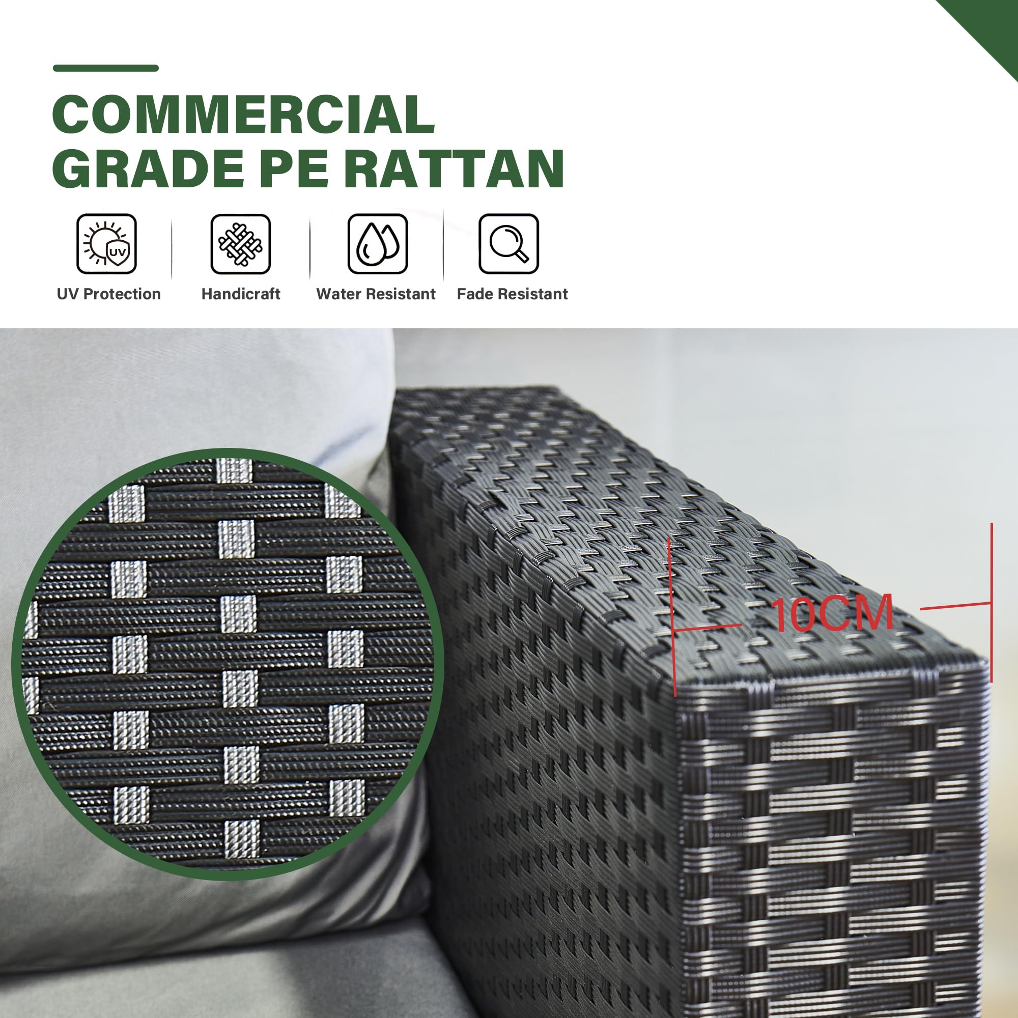 AOUXIN 3 Pieces Rattan garden furniture Patio Furniture Sets All Weather Outdoor Sectional Patio Sofa Manual Weaving Wicker Rattan Corner Sofa with Grey Cushions and Glass Table