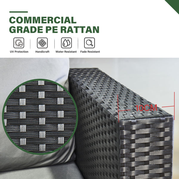 AOUXIN 3 Pieces Rattan garden furniture Patio Furniture Sets All Weather Outdoor Sectional Patio Sofa Manual Weaving Wicker Rattan Corner Sofa with Grey Cushions and Glass Table