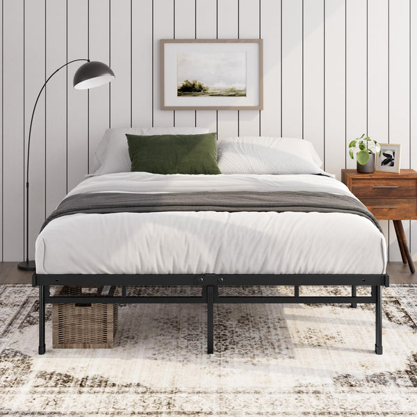 ZINUS Justin Double Bed frame - Bed 135x190 cm - 36cm Height - Metal bed frame with Underbed storage and steel slat support - Black